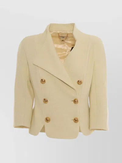Elisabetta Franchi Tailored Double-breasted Blazer With Gold Buttons In Neutral