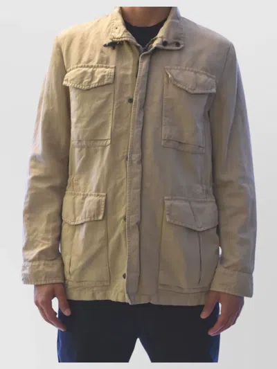 Fay High Collar Jacket With Adjustable Cuffs And Multiple Pockets In Brown