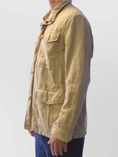 Fay High Collar Jacket With Adjustable Cuffs And Multiple Pockets In Brown