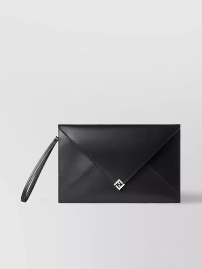 Fendi Large Flat Pouch With Envelope Design And Wrist Strap In Black