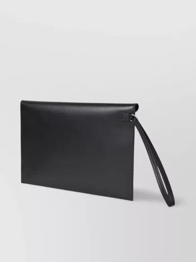 Fendi Large Flat Pouch With Envelope Design And Wrist Strap In Black