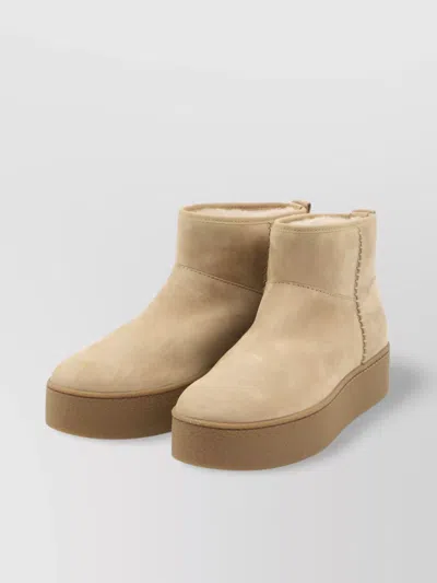 Hogan Shearling And Suede Boots In Nude