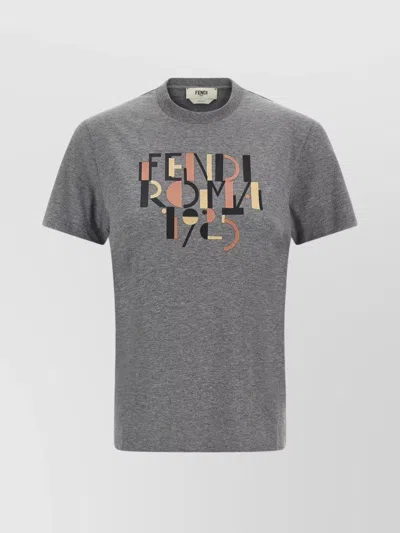 Fendi Grey Melange Cotton T-shirt In Gray