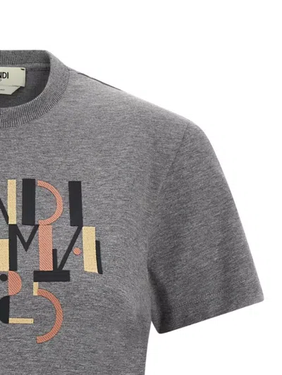 Fendi Grey Melange Cotton T-shirt In Gray