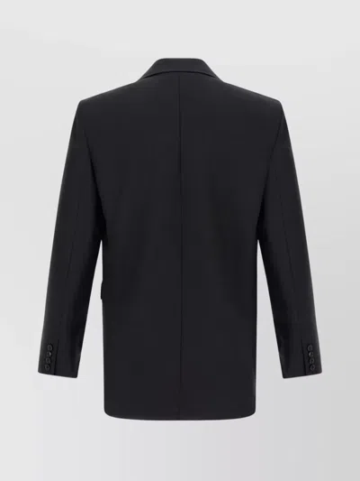 Saint Laurent Double-breasted Blazer In Silk Satin Crepon In Black