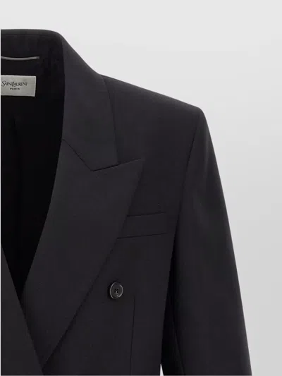 Saint Laurent Double-breasted Blazer In Silk Satin Crepon In Black