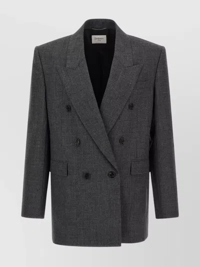 Saint Laurent Tailored Blazer With Double-breasted Design In Gray