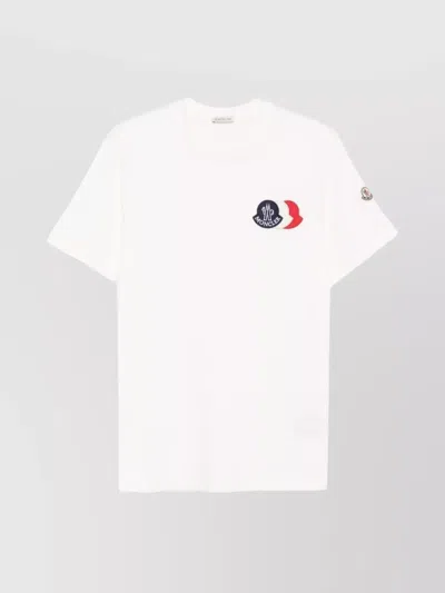 Moncler Ivory Cotton Tricolour Logo T-shirt In White
