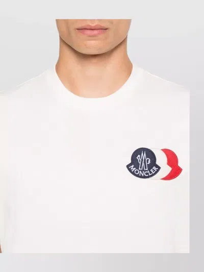 Moncler Ivory Cotton Tricolour Logo T-shirt In White
