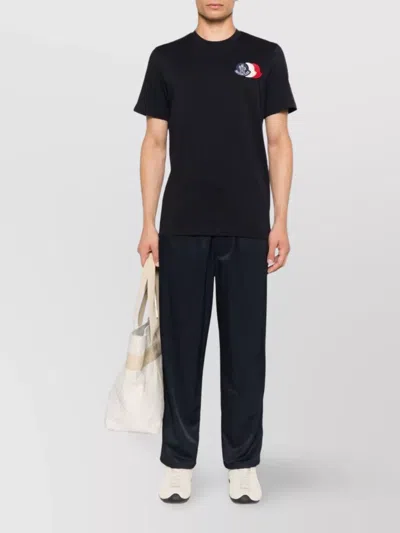 Moncler Blue T-shirt With Embroidered Tricolor Logo In Black