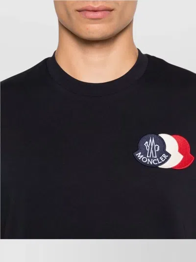 Moncler Blue T-shirt With Embroidered Tricolor Logo In Black