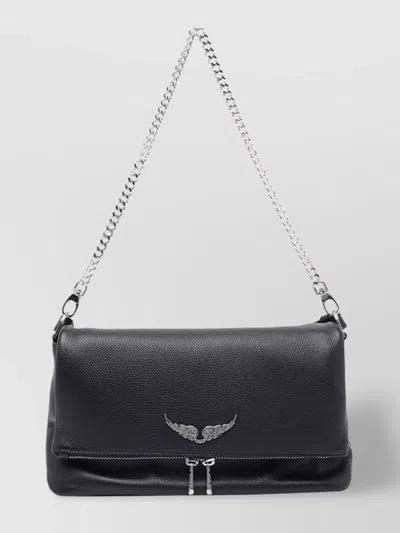 Zadig & Voltaire Womens Noir Rock Eternal Wing-embellished Suede Clutch In Black