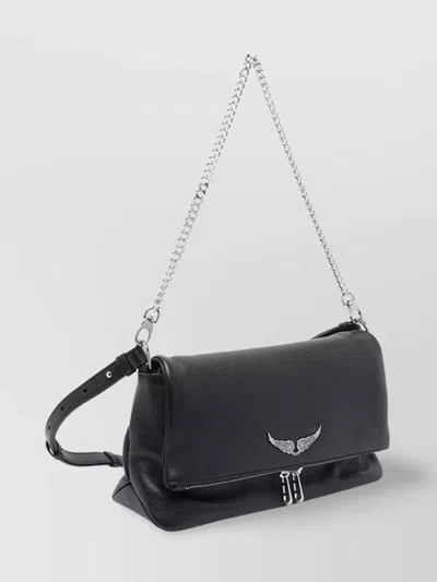 Zadig & Voltaire Womens Noir Rock Eternal Wing-embellished Suede Clutch In Black