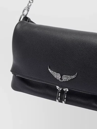 Zadig & Voltaire Womens Noir Rock Eternal Wing-embellished Suede Clutch In Black