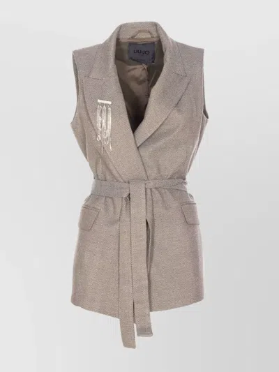 Liu •jo Tailored Sleeveless Jacket With Belted Waist In Brown