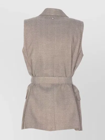 Liu •jo Tailored Sleeveless Jacket With Belted Waist In Brown