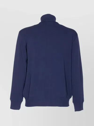 Autry High-collar Blue Jacket With Vertical Stripes And Ribbed Cuffs In Blue