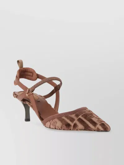 Fendi Pink Ff Velvet Colibrì Lite Slingback In Pink