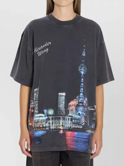 Alexander Wang Shanghai Skyline Graphic Rhinestone T-shirt In Blue