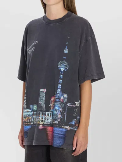 Alexander Wang Shanghai Skyline Graphic Rhinestone T-shirt In Blue