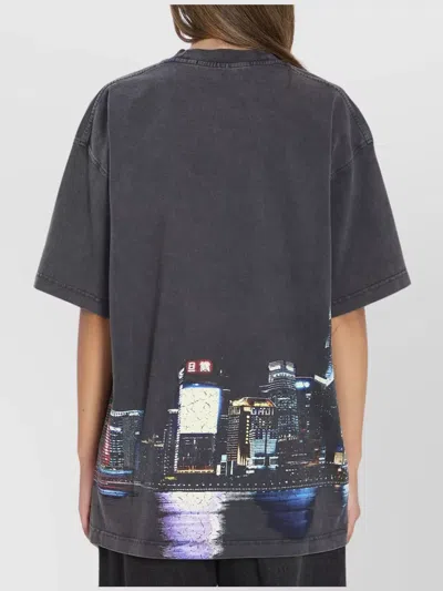 Alexander Wang Shanghai Skyline Graphic Rhinestone T-shirt In Blue