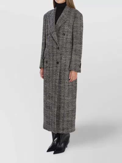 Tagliatore Wool Double-breasted Coat Herringbone Pattern In Multi