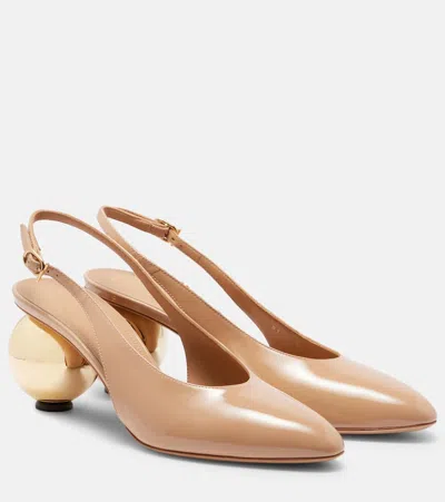 Ferragamo Tessie 70 Spherical Heel Leather Slingback Pumps In Neutral