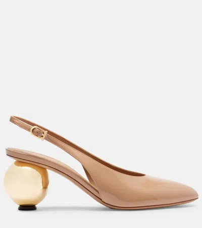 Ferragamo Tessie 70 Spherical Heel Leather Slingback Pumps In Neutral