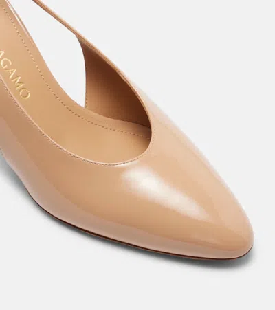 Ferragamo Tessie 70 Spherical Heel Leather Slingback Pumps In Neutral