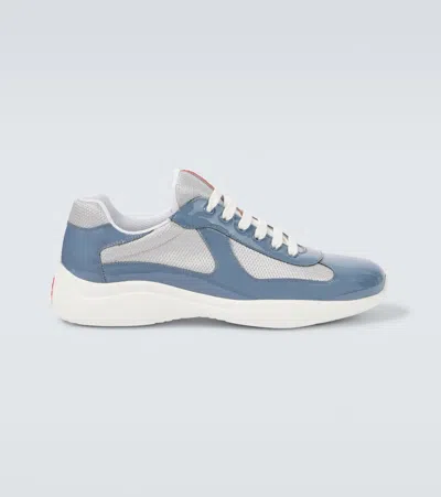 Prada Men's America's Cup Patent Leather Patchwork Sneakers In Blue
