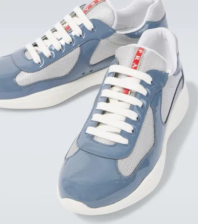 Prada Men's America's Cup Patent Leather Patchwork Sneakers In Blue