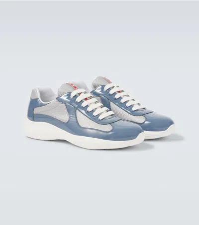 Prada Men's America's Cup Patent Leather Patchwork Sneakers In Blue