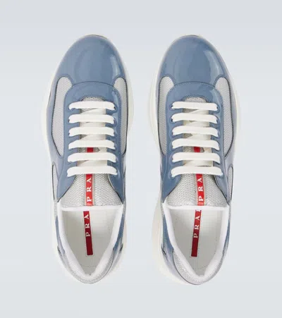 Prada Men's America's Cup Patent Leather Patchwork Sneakers In Blue