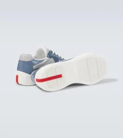 Prada Men's America's Cup Patent Leather Patchwork Sneakers In Blue