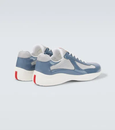 Prada Men's America's Cup Patent Leather Patchwork Sneakers In Blue