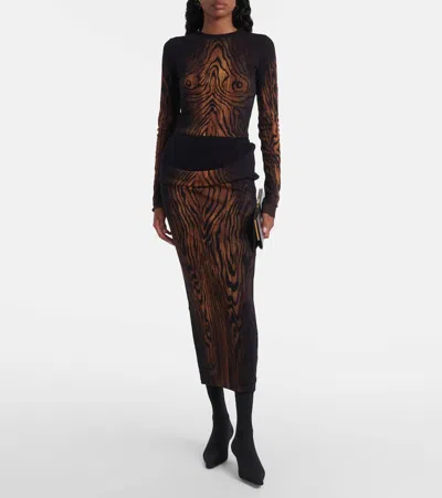 Jean Paul Gaultier Animal Print High Waist Sheer Overlay Skirt In Brown