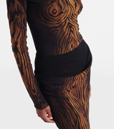 Jean Paul Gaultier Animal Print High Waist Sheer Overlay Skirt In Brown