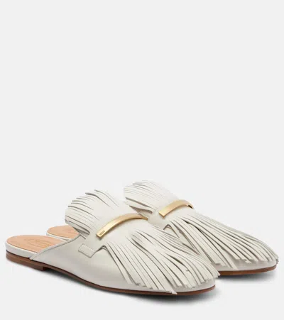 Tod's Sabbot Fringed Leather Mules In Neutral