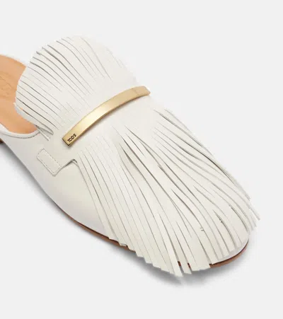 Tod's Sabbot Fringed Leather Mules In Neutral
