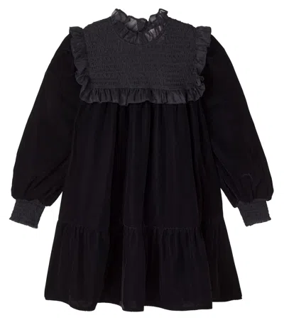Petite Amalie Shirred Velvet Dress In Black