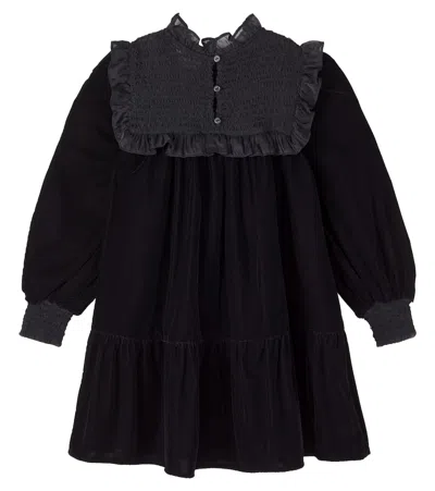 Petite Amalie Shirred Velvet Dress In Black