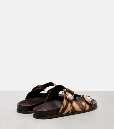 Jimmy Choo Faux Pearl-embellished Zebra-print Calf Hair Sandals In Brown