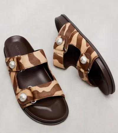 Jimmy Choo Faux Pearl-embellished Zebra-print Calf Hair Sandals In Brown
