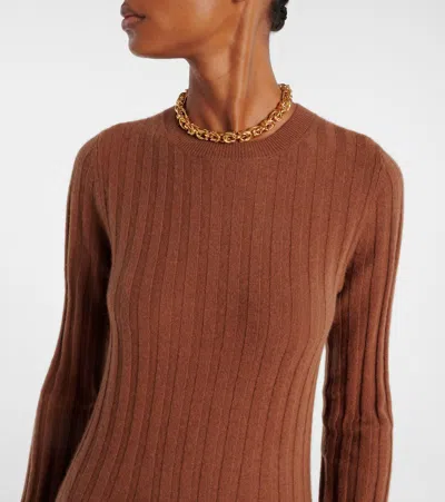 Altuzarra Gia Long-sleeve Wool-cashmere Rib Maxi Dress In Brown