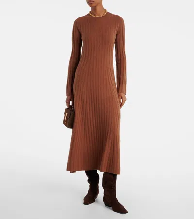 Altuzarra Gia Long-sleeve Wool-cashmere Rib Maxi Dress In Brown