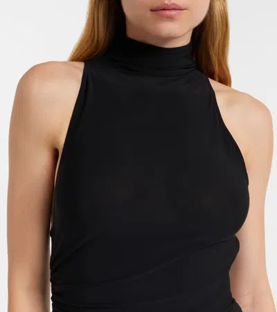 Jacquemus The Piazza Asymmetric Gathered Stretch-jersey Turtleneck Dress In Black