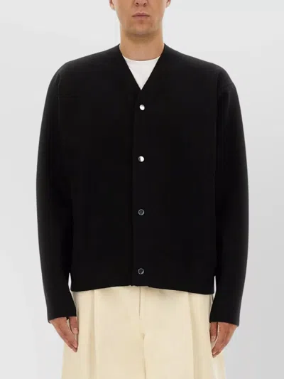 Jacquemus Men Black V-neck Cardigan With J Logo On The Back In Wool Man