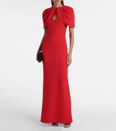 Rebecca Vallance Cameron Caped Crepe Gown In Red