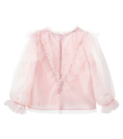 Petite Amalie Embroidered Tulle Blouse In Pink