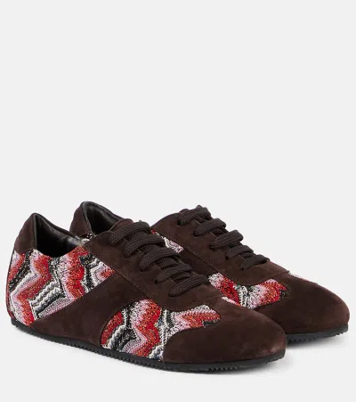 Missoni Lame-trimmed Suede Sneakers In Brown
